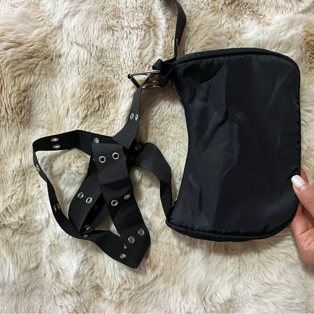 Black Nylon Crossbody Bag with Grommet Strap